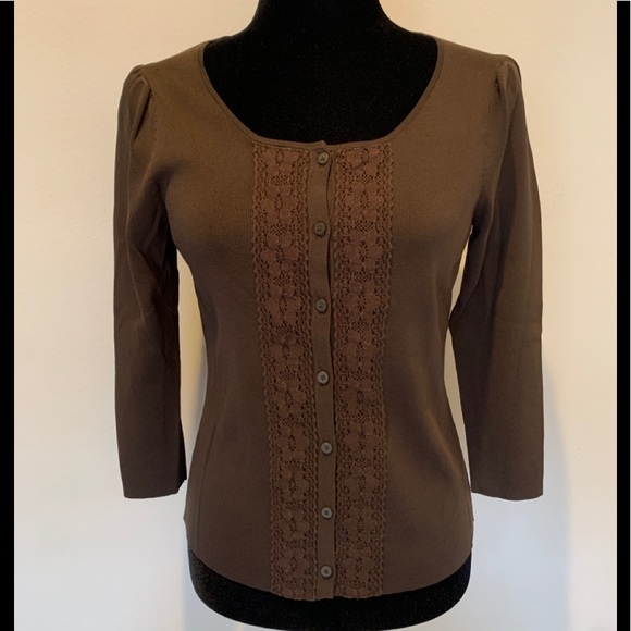 LOFT Sweaters - Ann Taylor Loft brown long sleeve scoop neck button down cardigan size XS